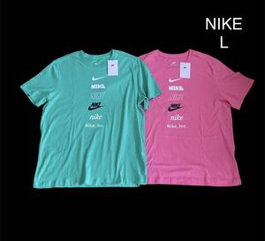  новый товар стандартный товар [NIKE/ Nike ] Nike NSWsushu Logo футболка 2 шт. комплект *L* зеленый розовый * зеленый розовый * короткий рукав футболка **