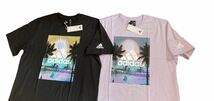 新品 正規品【adidas】】パームツリー グラフィック レギュラーフィット半袖Tシャツ◆2XL◆2枚セット◆黒 紫◆ブラック パープル◆_画像3