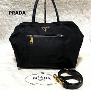 ●高級品●PRADA プラダ ハンドバッグ ショルダーバッグ 2way 斜めがけ鞄 テスートナイロン 三角ロゴ 黒 レディース メンズ 男女兼用