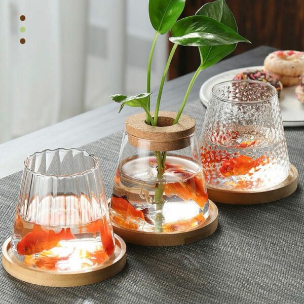花瓶　おしゃれ　ガラス　金魚鉢　北欧　観葉植物　アンティーク　インテリア　コルク　3個セット