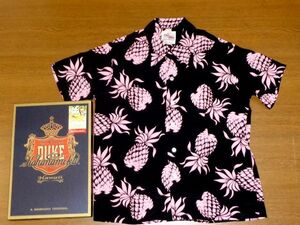 DUKE KAHANAMOKU アロハ シャツ DUKE'S PINEAPPLE[黒Lサイズ/デューク カハナモク パイナップル DK36201/東洋エンタープライズ サンサーフ