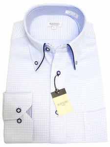【M】形態安定 ブルー 襟パイピング ボタンダウン ワイシャツ　新品・未使用