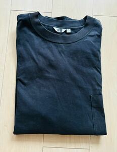 ユニクロ UNIQLO 長袖クルーネックTシャツ ブラック　2XL ポケット 厚手　ロンT TEE 