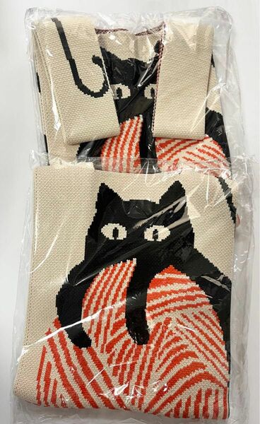 【新品未使用品】2個セット！ニットトートバッグ　毛糸と猫　ネコ　キャット　ベージュ