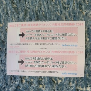  Saitama Seibu Lions stockholder hospitality inside . designation seat coupon 2024 two sheets 