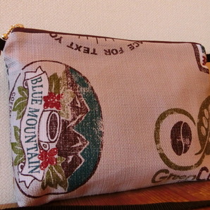 ｒ ハンドメイド １１号帆布 長財布も入る サコッシュ 厚地 ショルダーバッグ 珈琲袋風プリント パープルの画像1