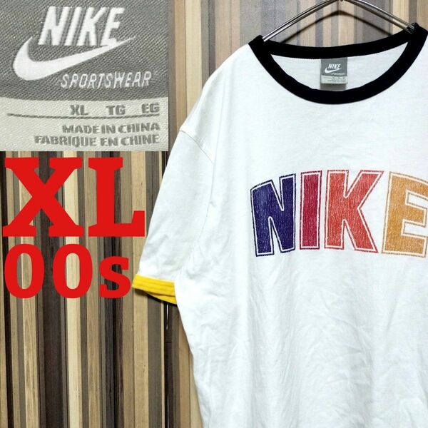 00s【NIKE】ナイキ リンガー プリント かまぼこロゴ 半袖Tシャツ XL