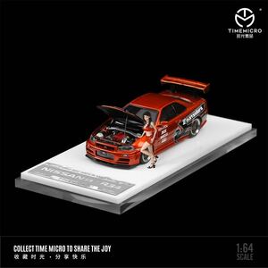 1/64 TIMEMICRO NISSAN 日産　GTR R34 ボンネット開閉可能　NFS 赤　フィギュア付き