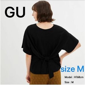 GU ジーユー　2way バックリボン　半袖　Tシャツ Ｍ　黒　ブラック　カジュアル