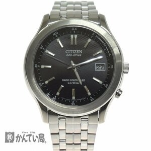 美品 訳アリ CITIZEN シチズン Eco-Drive エコドライブ H415-S045495 電波ソーラー メンズ腕時計 シンプル デイト スリム 黒文字盤