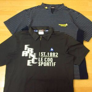 ◎使用少なめ！M 2枚セット！lecoq GOLF ルコックゴルフ◆半袖 ポロシャツ ドライ 速乾 春夏！◆メンズ 黒x水色 まとめ売り◆C1424