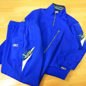 ◎美品！M-L 上下セット！80s asics アシックス レトロ◆セットアップ ジャージ ジャケット&パンツ ヴィンテージ◆メンズ 青◆B4158