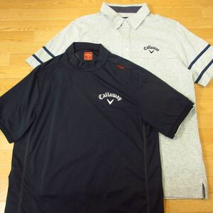 ◎使用少なめ！L 2枚セット！Callaway GOLF キャロウェイ ゴルフ◆半袖 Tシャツ&ポロシャツ ドライ 春夏！◆メンズ 紺x白◆C1436