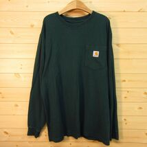 ◎Carhartt カーハート◆ポケット Tシャツ ロンT 長袖 シンプル◆メンズ 緑 Mサイズ◆A5185_画像1