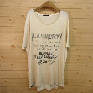 ◎DENHAM デンハム◆LAUNDRY Tシャツ 半袖 カットソー ヴィンテージ風 デカプリント◆メンズ 黄 L相当◆A5264