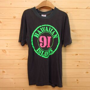 ◎90s！POLY TEES HAWAII ハワイ◆半袖 Tシャツ カットソー ネオン サーフ 海 オーシャン ヴィンテージ◆メンズ 黒 Sサイズ◆A5262