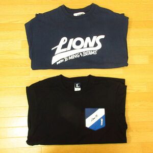 ◎美品込み！Mサイズ 2枚セット！西武ライオンズ x BEAMS コラボ◆ユニフォーム 半袖 Tシャツ グッズ◆メンズ 黒x紺 まとめ売り◆C1466