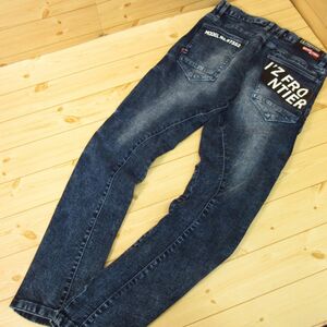 * beautiful goods!I'Z FRONTIER I z Frontier * slim high power stretch Denim 3D cargo pants working clothes USED processing * men's navy blue W82*P5360