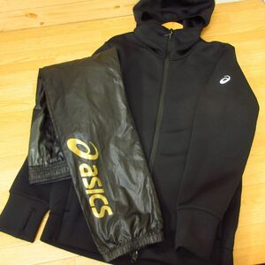 ◎使用少なめ！XL 上下セット！asics アシックス◆ジャージ フードジャケット&ナイロンパンツ◆メンズ 黒◆B4298