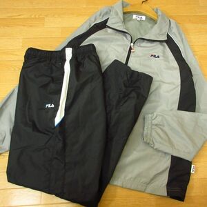 ◎美品！M 上下セット！FILA フィラ◆ウィンドブレーカー ジャケット&パンツ◆メンズ グレーx黒◆B4272