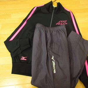 ◎美品！M 上下セット！AAA x MIZUNO ミズノ コラボ◆ジャージ ジャケット&ナイロンパンツ◆メンズ 黒x紺◆B4268