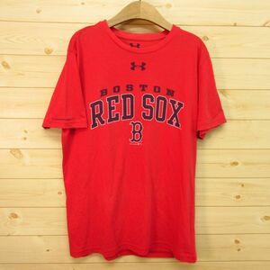 ◎MLB BOSTON RED SOX レッドソックス アンダーアーマー 野球◆Tシャツ 半袖 デカロゴ ユニフォーム◆メンズ 赤 Mサイズ◆A5364