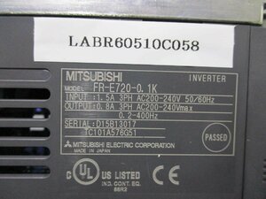 中古 MITSUBISHI INVERTER FR-E720-0.1K インバータ 200V(LABR60510C058)