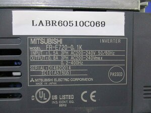 中古 MITSUBISHI INVERTER FR-E720-0.1K インバータ 200V(LABR60510C069)