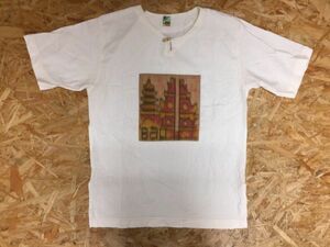 【送料無料】ARSAWAN DESIGN 手織り インド 寺院 絵画 アジアン オリエンタル 半袖Tシャツ メンズ トグルボタン M オフホワイト, 半袖, Mサイズ, その他