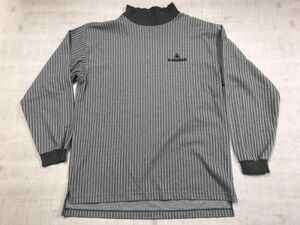 ルコックスポルティフ lle coq sportif GOLF ゴルフ スポーツ モックネック ストライプ柄 長袖Tシャツ ロンT カットソー メンズ L グレー