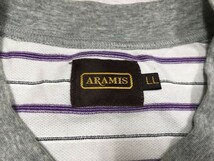 アラミス ARAMIS トラッド レトロ ラグジュアリー パターンボーダー 鹿の子 襟切替 ヘンリーネック 半袖Tシャツ メンズ LL 白/グレー/紫_画像2