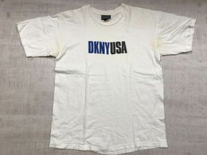 USA製 ダナキャラン DKNY Donna Karan レトロ アメカジ ストリート 90s ビッグロゴ 半袖Tシャツ メンズ コットン100% L 白