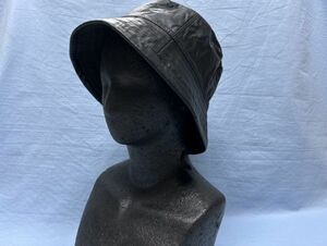 ストリート アメカジ リバーシブル バケットハット 帽子 ヘリンボーン・ツイード × 合皮 フェイクレザー 帽子 メンズ 黒