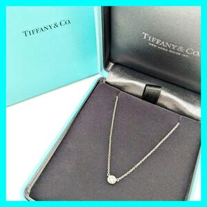 [ last price cut ]TIFFANY&Co. Tiffany large grain platinum visor yard necklace diamond 5mm 4.9mm 0.21ct serial entering box attaching 