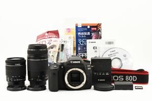 デジタル一眼レフCanon EOS 80D/約2420万画素/標準&望遠ダブルレンズセット/EF 18-55mm 1:3.5-5.6 IS STM/EF 75-300㎜F4-5.6 III USM