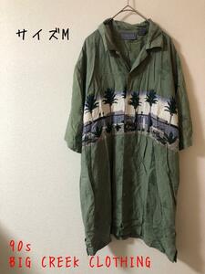 90s BIG CREEK CLOTHING アロハシャツ総柄 ハワイ ヤシの木