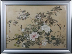 【宙】模写 江戸後期 椿椿山「花百香」特大 P30号 額装 江戸後期の文人画家 師：金子金陵・渡辺崋山 C5F05.m.(240)