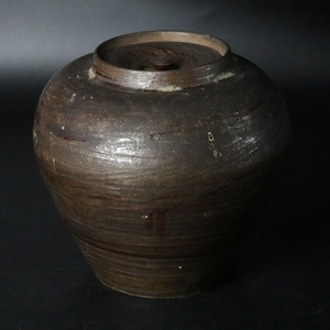 【宙】時代 南蛮 蓋付壺 高20.3cm 幅22cm 酒壺 酒瓶 酒甕 陶器蓋付 古陶磁 古道具 C4NT12.j.C