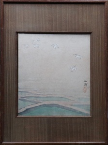 Art hand Auction [空] 保证真迹 野田久保 苍鹭与梯田 日本画 第3号 亲笔签名 裱框 田园风景 鸟类 夏目漱石插画 老师：黑田清辉 C4G24.jD, 绘画, 日本画, 景观, 风与月