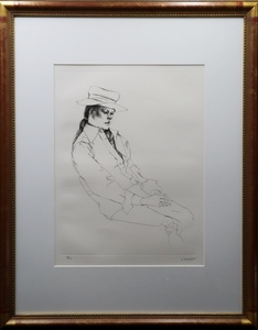 [.] подлинный произведение гарантия Sato . хорошо [ шляпа. женщина ] гравюра на меди 14/100 автограф автограф иметь рамка скульптура . Takumi искусство выбор . документ часть большой ..C4D76.l.F
