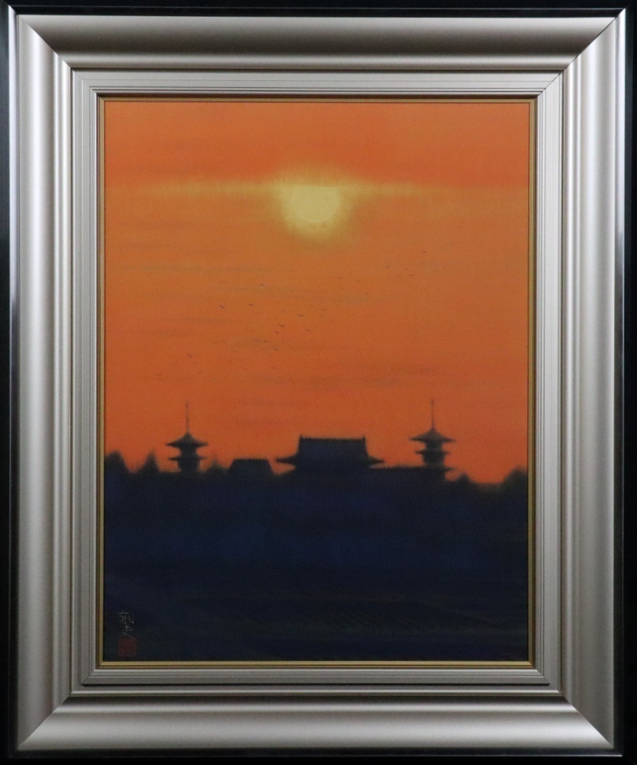 [Sora] Auténtico garantizado Templo Hirayama Ikuo Yakushiji en el resplandor vespertino Reproducción P12 Enmarcado con marcador Orden de cultura Premio de la Academia de Arte de Japón Presidente Inten C3G10.n.(180), Obra de arte, Cuadro, otros