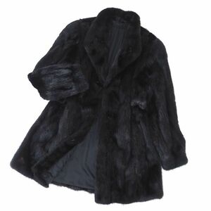 4-ZDF237【美品】ダークミンク MINK ミンクファー 最高級毛皮 セミロングコート 毛質 艶やか 柔らか ブラック F レディース