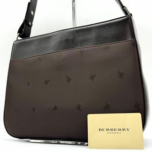 2392【超希少】BURBERRY バーバリー ワンショルダーバッグ ハンド トート フォーマル 肩掛け ホースロゴ ナイロン レザー 本革 ブラウン