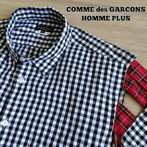 COMME des GARCONS HOMME PLUS switch deformation short sleeves shirt silver chewing gum check size M made in Japan Comme des Garcons Homme pryusa14