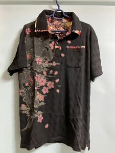 和柄　半袖シャツ　龍 ドラゴン 桜 LLサイズ　メンズ　古着　中古 即決