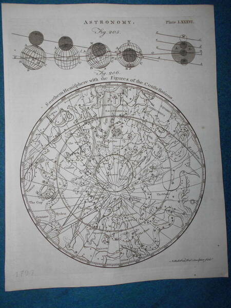 即決1797年『南半球星図』天球図、天文暦学書、星図、星座早見盤Astronomy, Star map, Planisphere, Celestial atlas