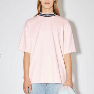 【美品】Acne Studios ネックロゴTシャツ　オーバーサイズ　半袖 Tシャツ　ピンク