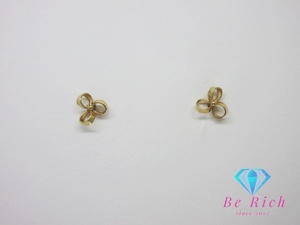 K18 YG design stud earrings yellow gold 18 gold 750 gem jewelry accessory [ used ]th10498