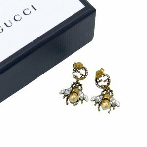 グッチ インターロッキングG ビー ピアス ゴールド 蜂 クリスタルルビー ピアス GUCCI 箱付き 中古品[C167U068]の画像1