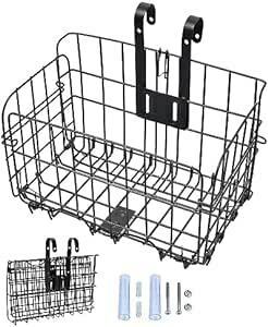 自転車用バスケット カゴ 前かご 後ろかご 折り畳み 簡単脱着 耐荷重20kg 大容量 通勤車等用 ステンレス